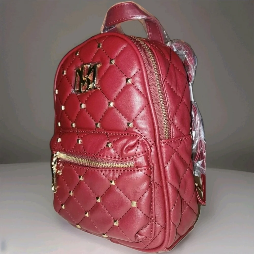 Badgley Mischka Small Quilted Diamond studded Burgundy Backpack